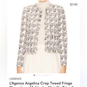 L'AGENCE Textured Tweed Blazer in Cream and Blue